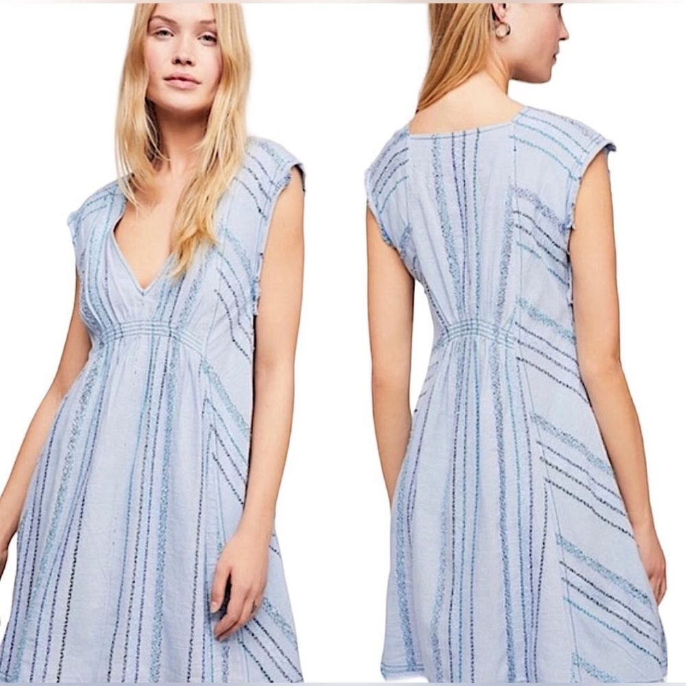 Free People Light Blue Striped Mini Dress